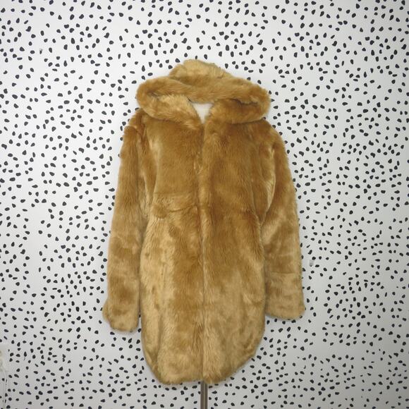 LPA Camel Brown Faux Fur Hooded Coat 84 - Picture 4 of 13